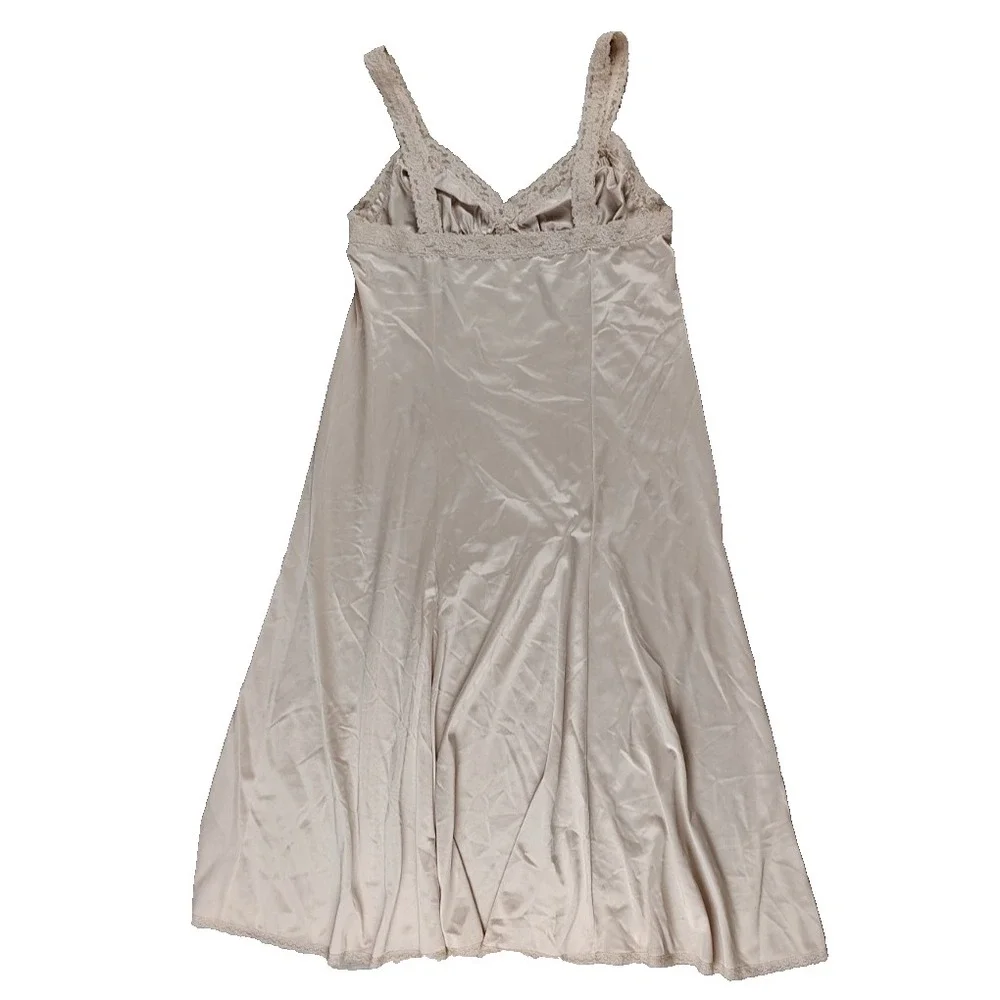 Olga 13257 38T Full Slip Nude Nylon Tricot‎ Lace Trim Bust Vintage Tall Lingerie
